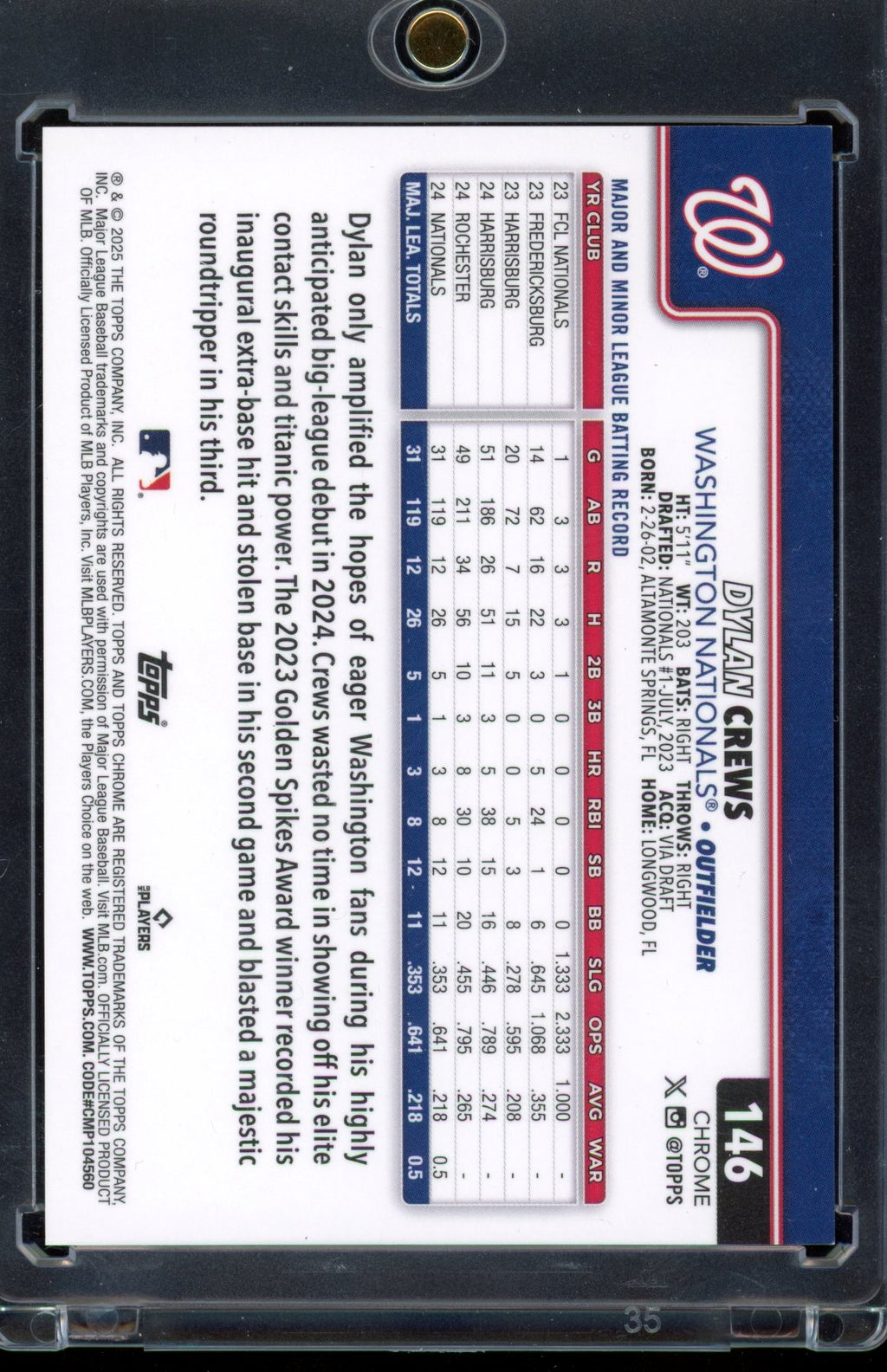 2025 Topps Chrome Logofractor Dylan Crews Variation Orange Refractor 08/25