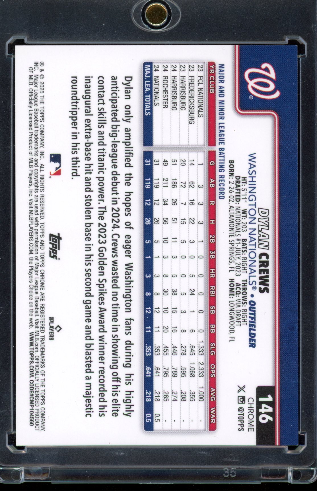 2025 Topps Chrome Logofractor Dylan Crews Variation Orange Refractor 08/25