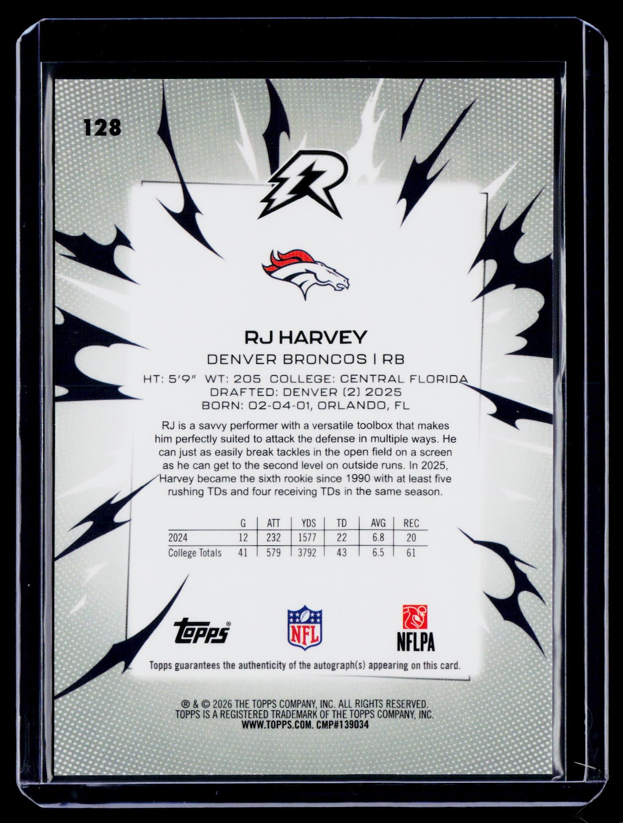 2025 Topps Resurgence RJ Harvey Rookie Refractor Auto RC