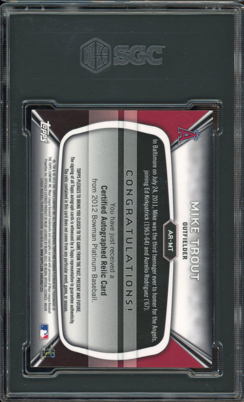 2012 Bowman Platinum Mike Trout Blue Refractor Patch Auto 29/199 SGC 9