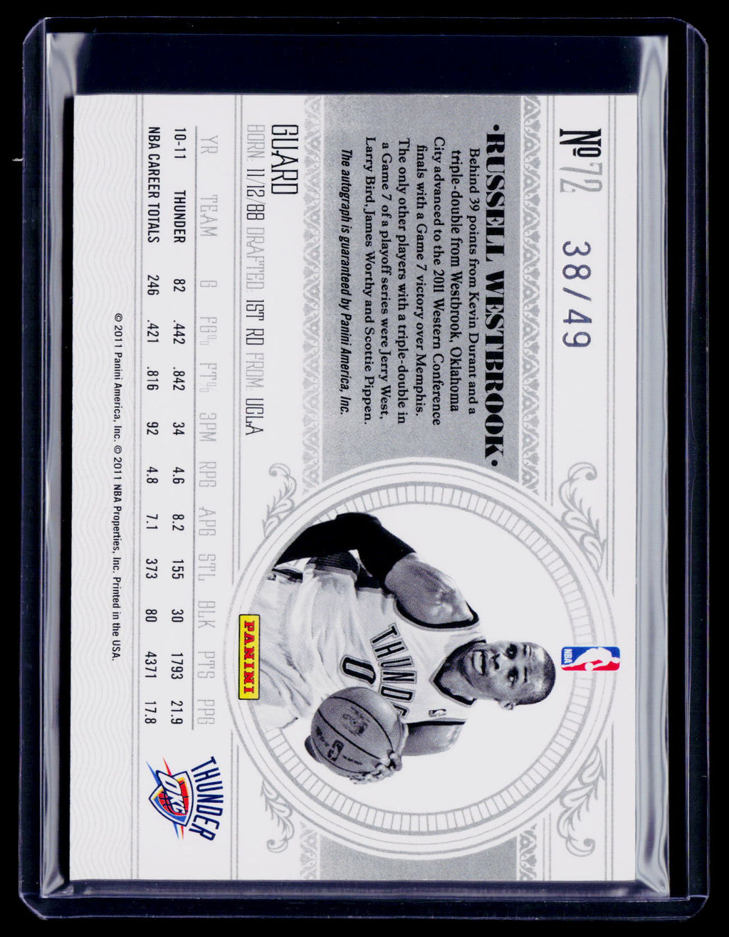 2011 National Treasures Russell Westbrook Auto 38/49