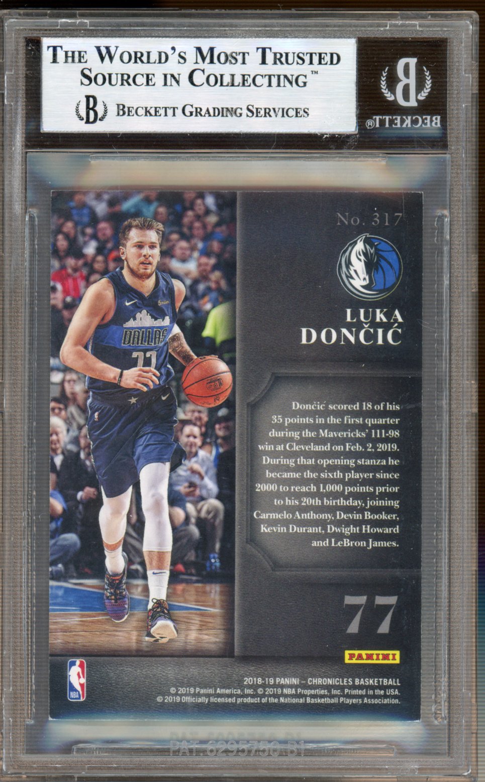 2018-19 Chronicles Elite Black Box Luka Doncic Orange Rookie 43/49 BGS 8.5 RC