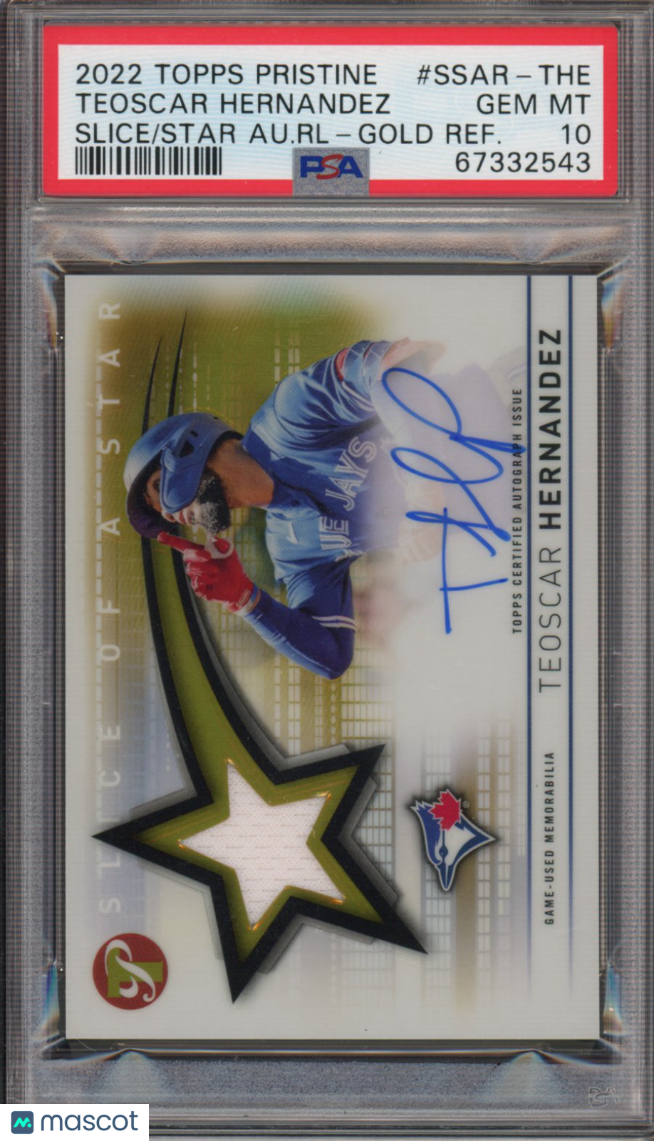 2022 Topps Pristine Teoscar Hernandez Gold Patch Auto 49/50 PSA 10