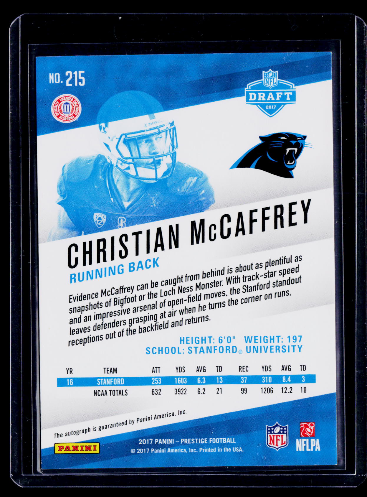 2017 Prestige Christian McCaffrey Rookie Auto 44/50 RC