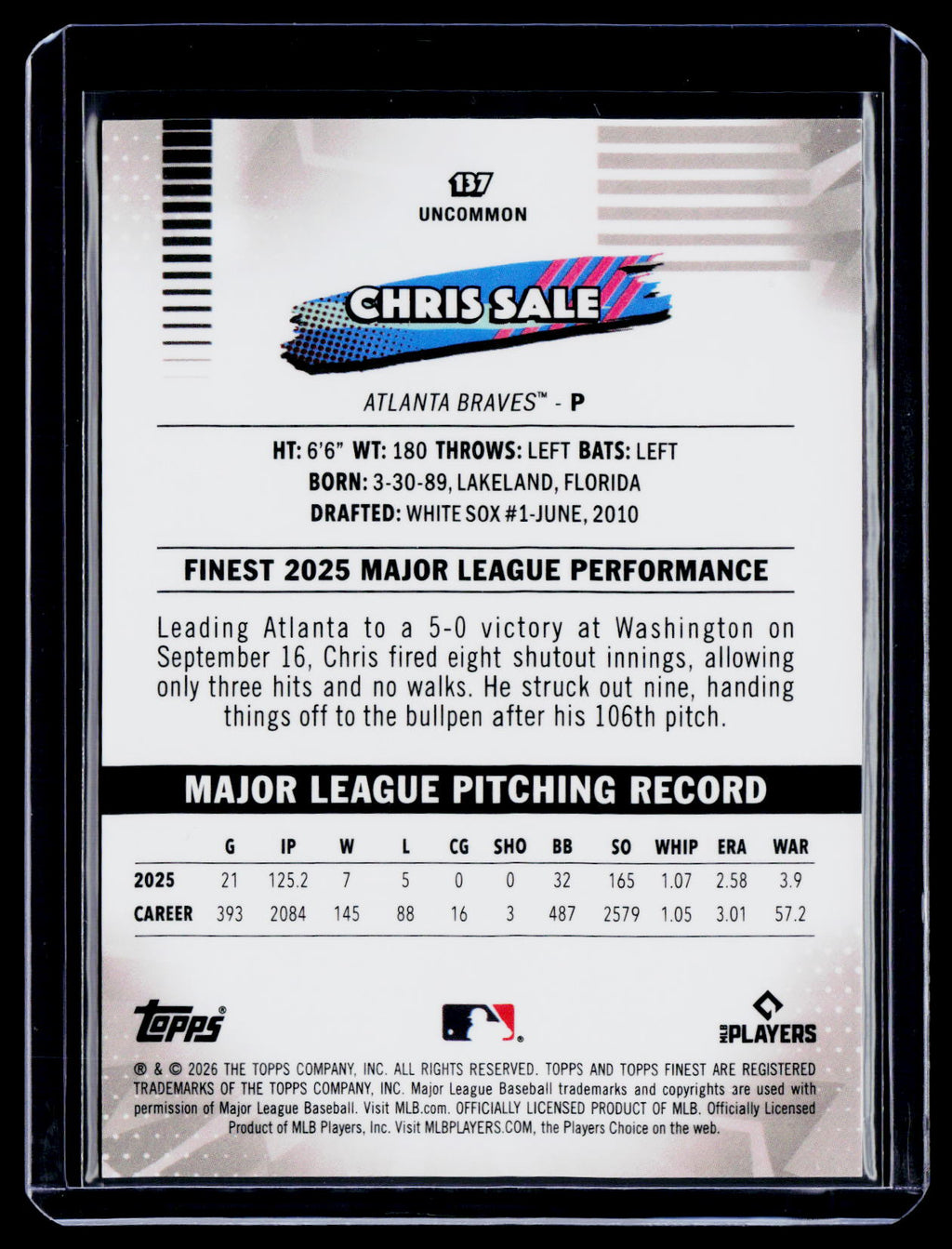 2026 Topps Finest Chris Sale Orange X-Fractor 24/25