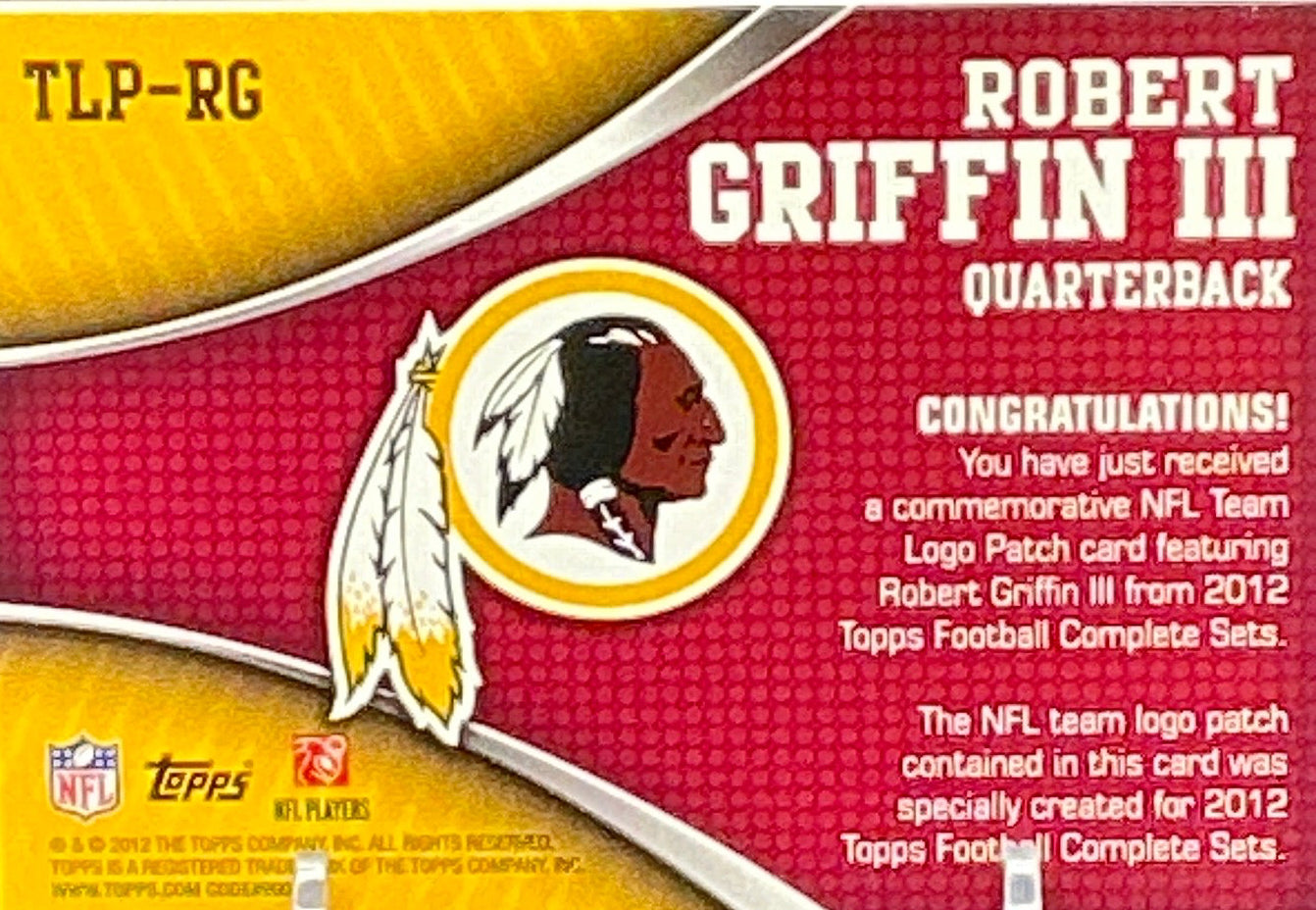 2012 The Topps Robert Griffin III Game Worn Patch