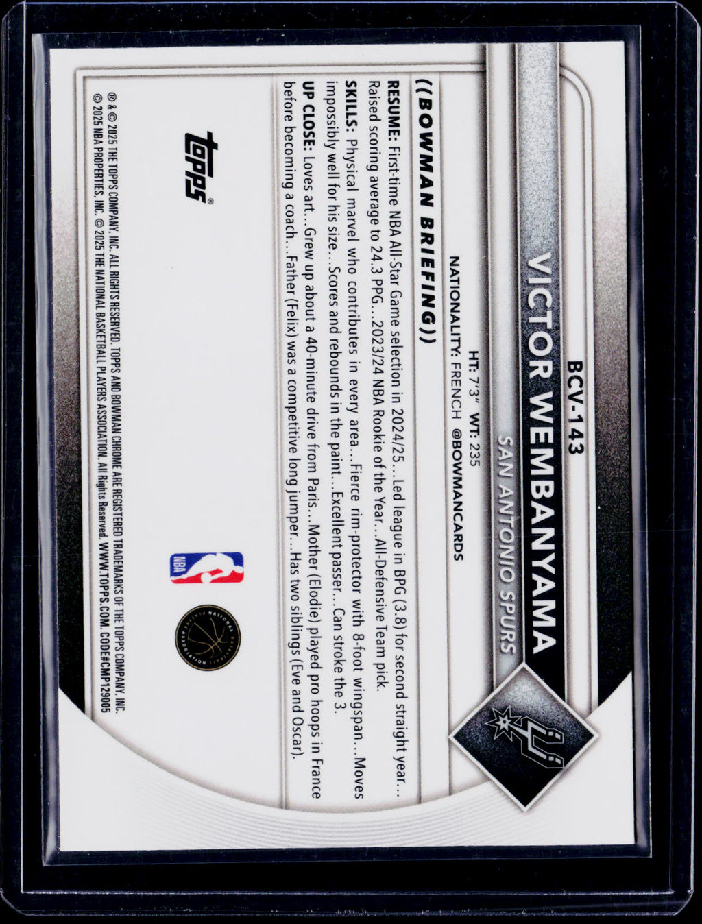 2025-26 Bowman Victor Wembanyama Purple Mojo /299