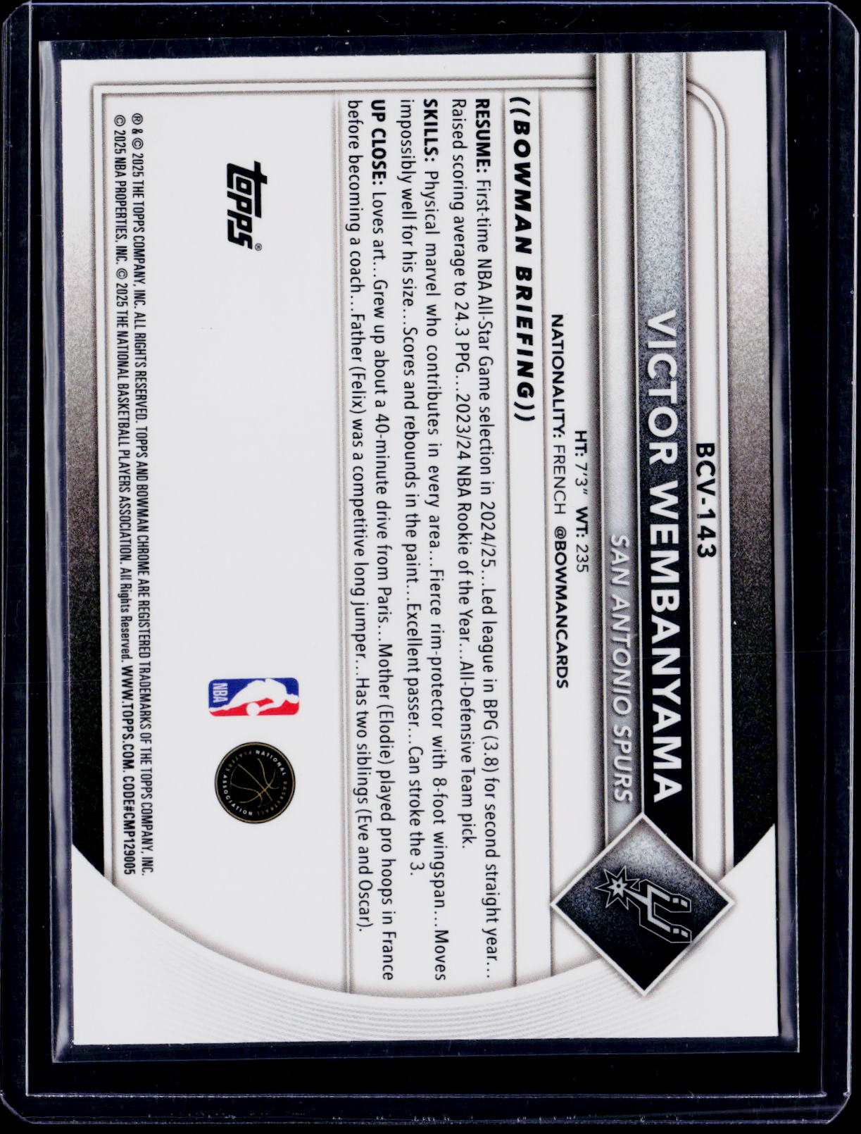 2025-26 Bowman Victor Wembanyama Purple Mojo /299