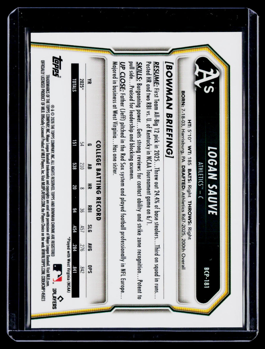 2026 Bowman Chrome Logan Sauve Black Wave Refractor 3/10