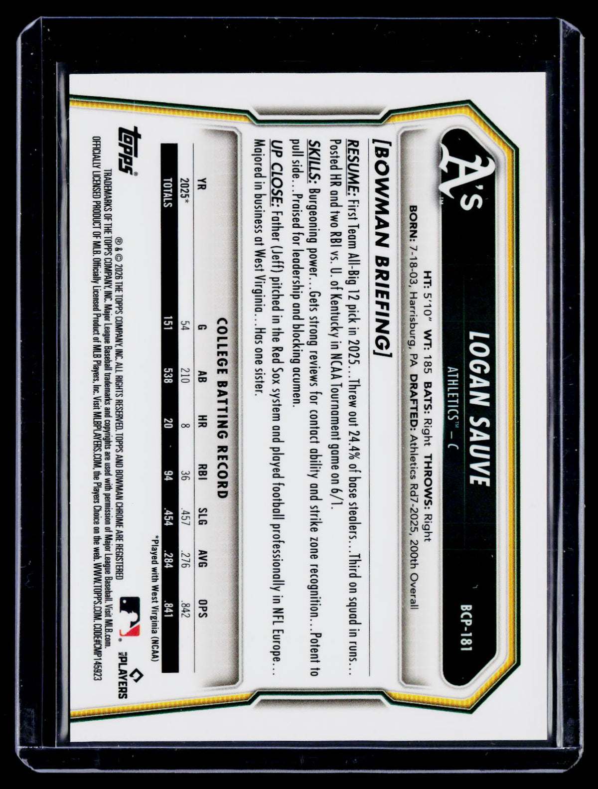 2026 Bowman Chrome Logan Sauve Black Wave Refractor 3/10