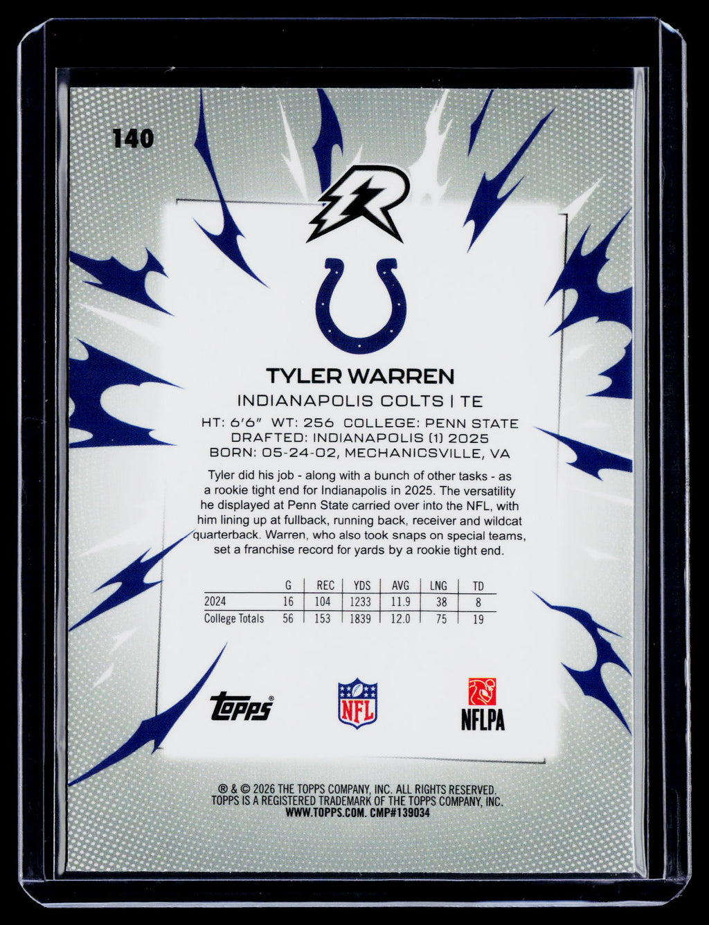 2025 Resurgence Tyler Warren Rookie Yellow Surge 103/225 RC