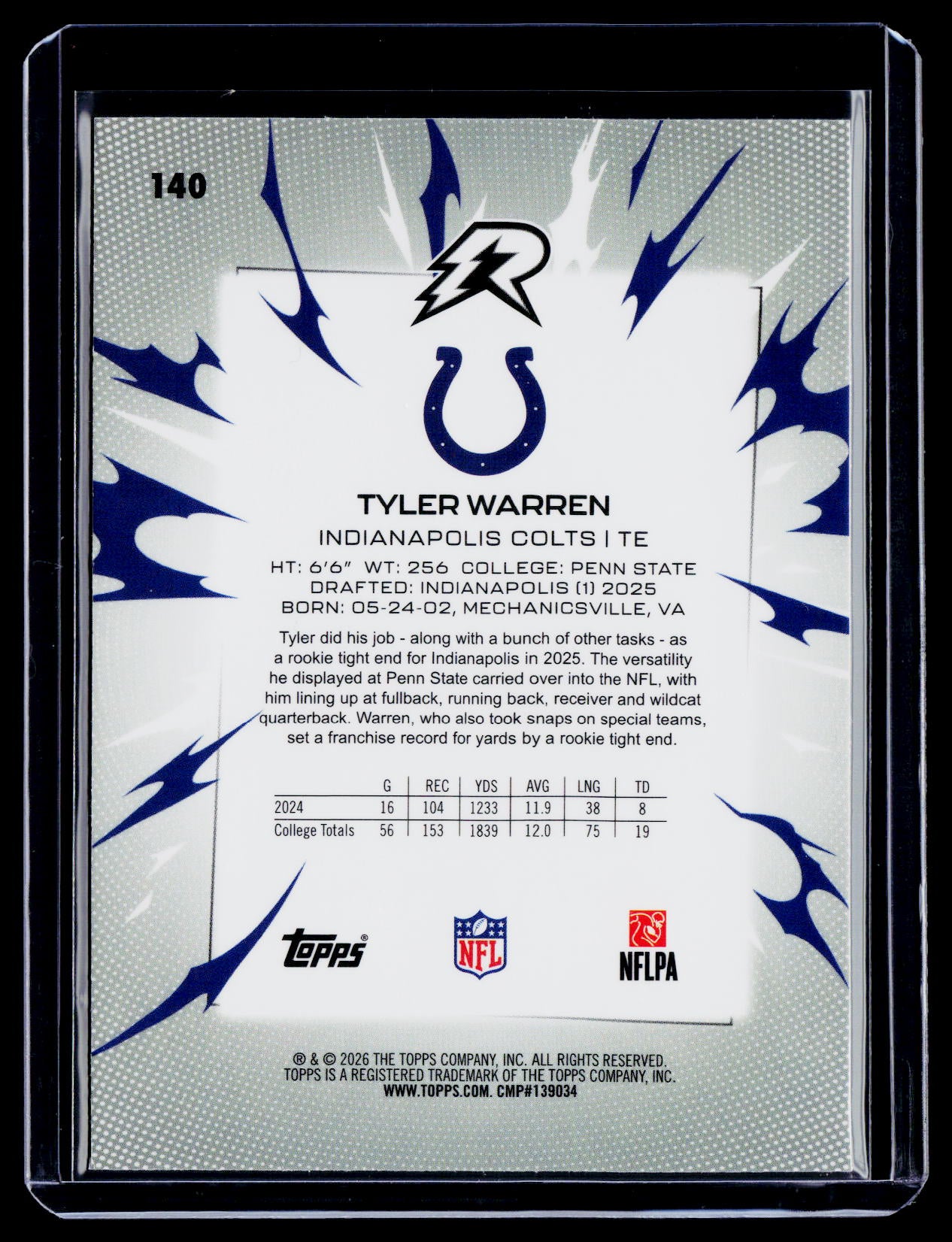 2025 Resurgence Tyler Warren Rookie Yellow Surge 103/225 RC