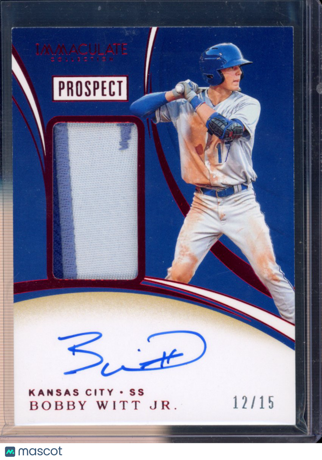2020 Immaculate Bobby Witt Jr Prospect Patch Auto 12/15