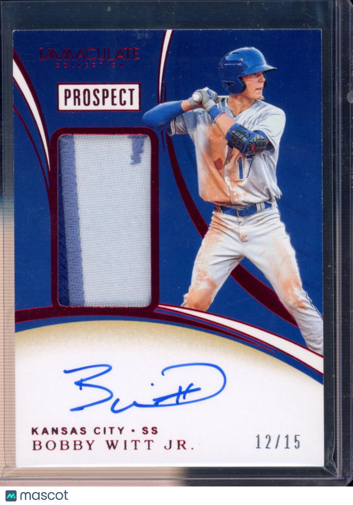 2020 Immaculate Bobby Witt Jr Prospect Patch Auto 12/15