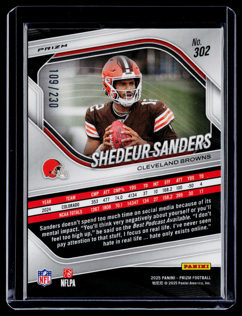 2025 Prizm Shedeur Sanders Rookie Blue Wave 109/230 RC