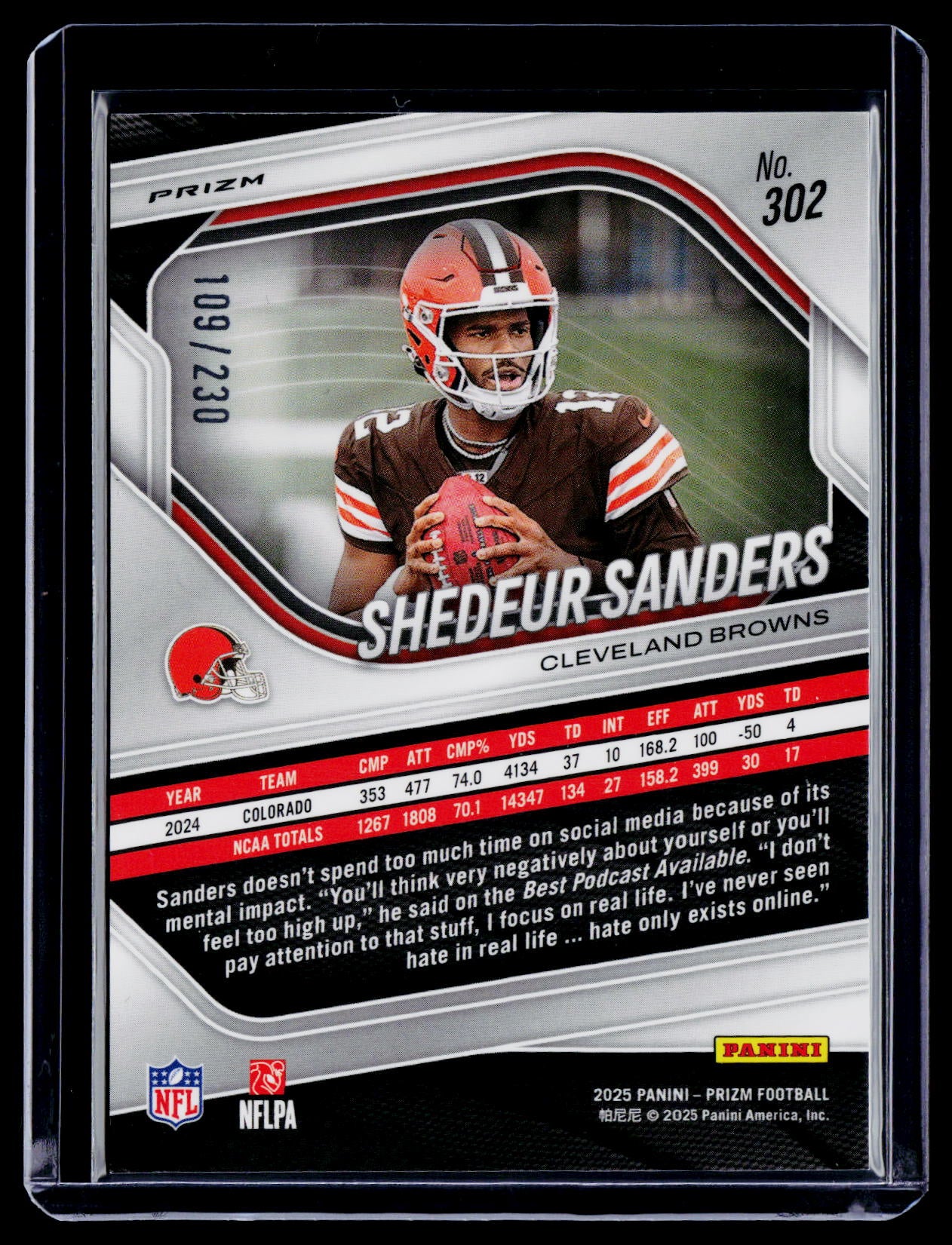2025 Prizm Shedeur Sanders Rookie Blue Wave 109/230 RC