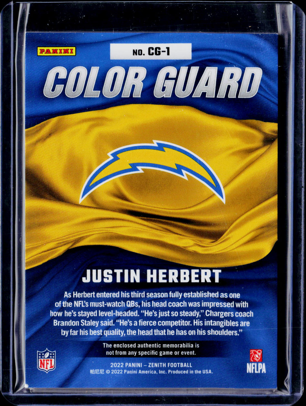 2022 Zenith Justin Herbert Color Guard Patch 41/50