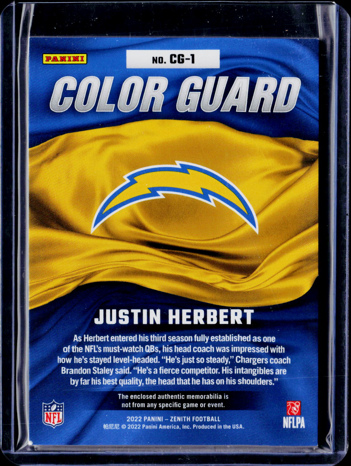 2022 Zenith Justin Herbert Color Guard Patch 41/50