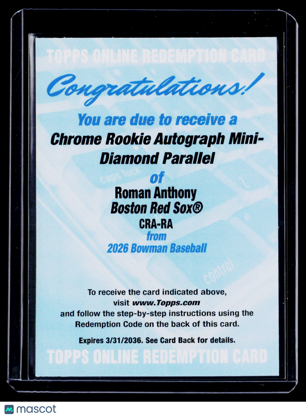 2026 Bowman Roman Anthony Rookie Mini Diamond Auto /100 REDEMPTION RC