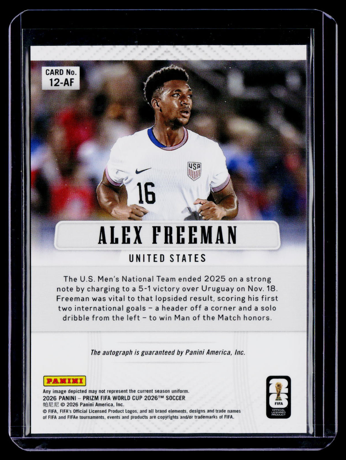 2026 Prizm World Cup Alex Freeman Rookie Auto RC