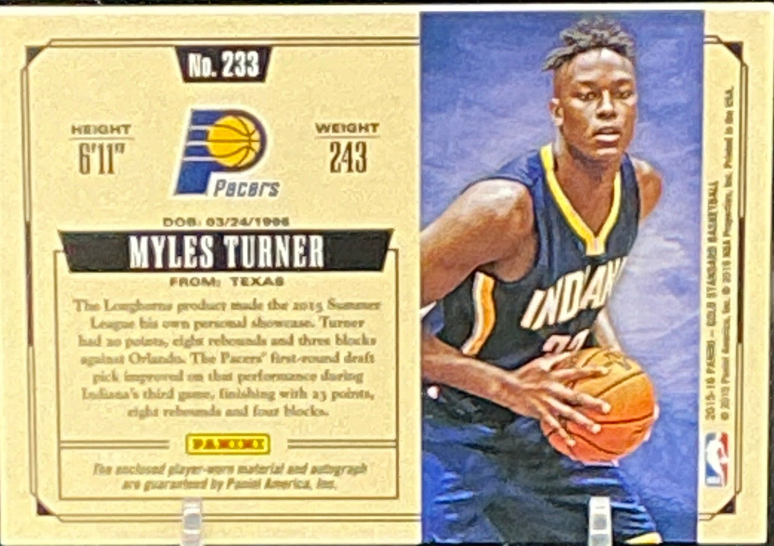 2015-2016 Panini America Myles Turner RPA 120/199