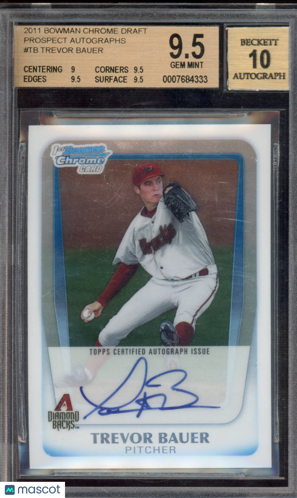 2011 Bowman Chrome Draft Trevor Bauer Prospect Autograph BGS 9.5