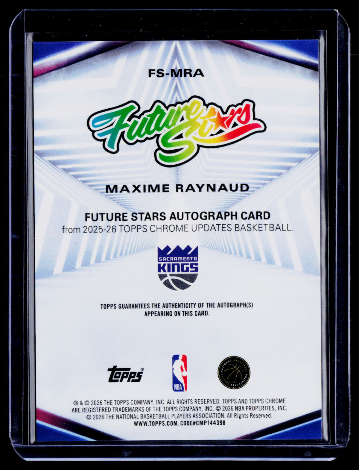 2025 Topps Chrome Update Maxime Raynaud Rookie Purple Future Stars Auto 6/75 RC