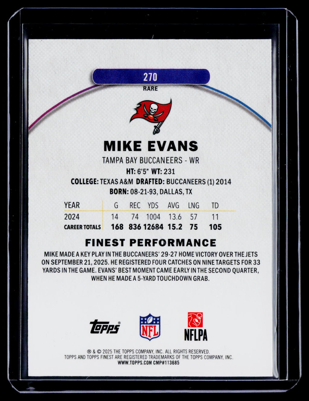 2025 Topps Finest Mike Evans Blue Refractor 95/99