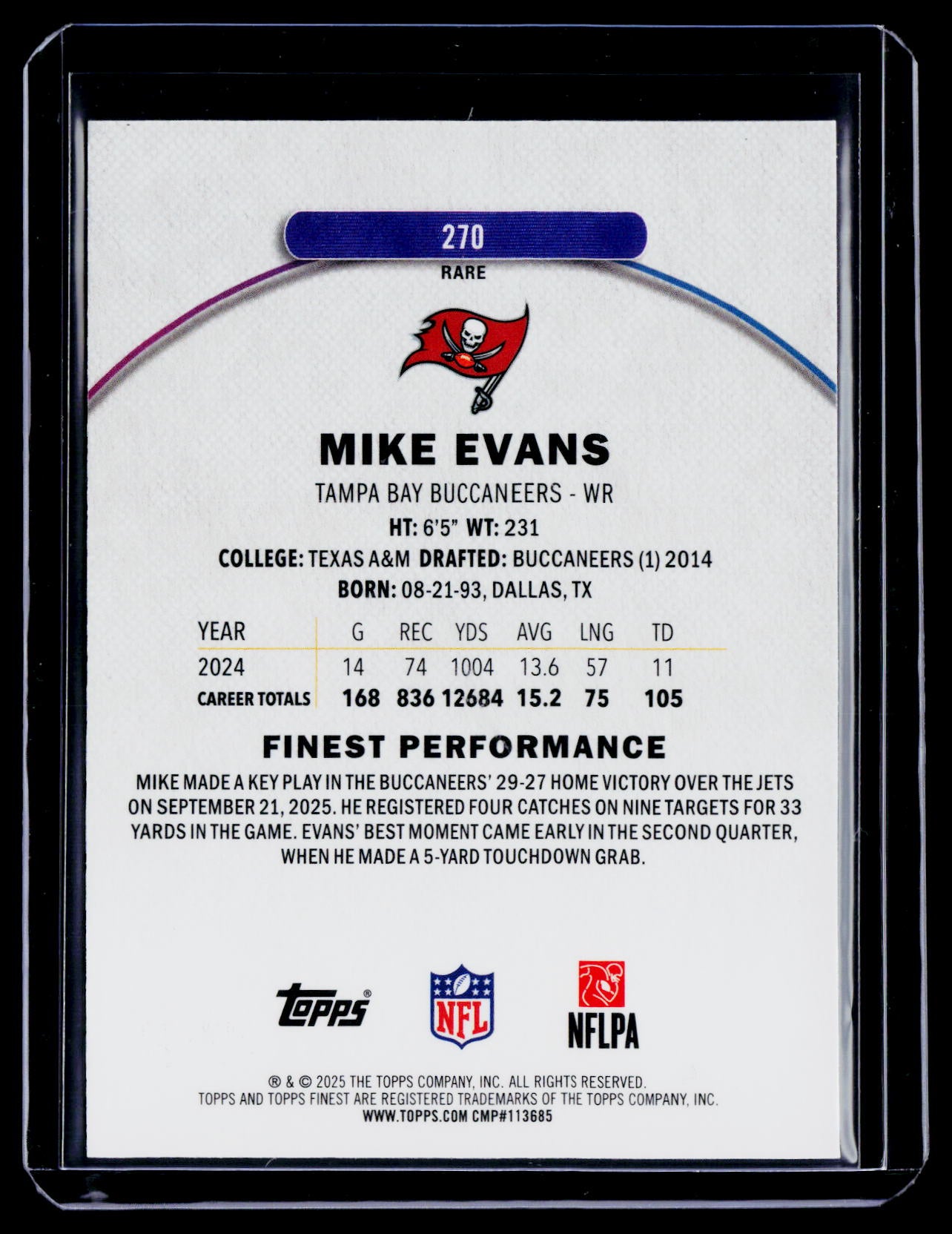 2025 Topps Finest Mike Evans Blue Refractor 95/99