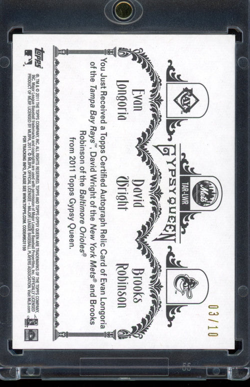2011 Gypsy Queen Evan Longoria David Wright Brooks Robinson Triple Game Used Auto 03/10