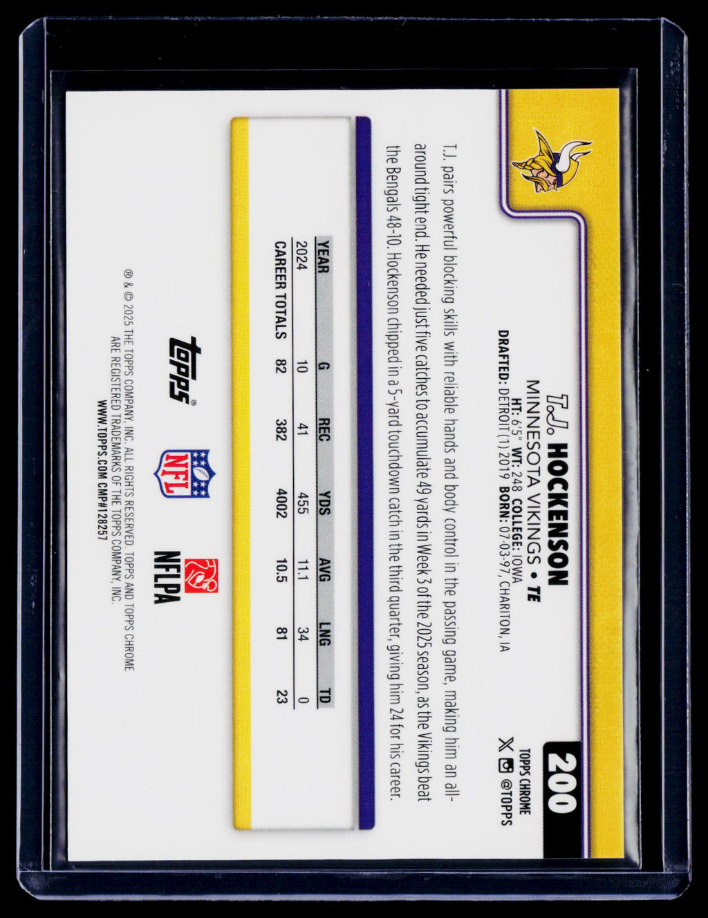 2025 Topps Chrome Sapphire T.J. Hockenson Orange 17/25