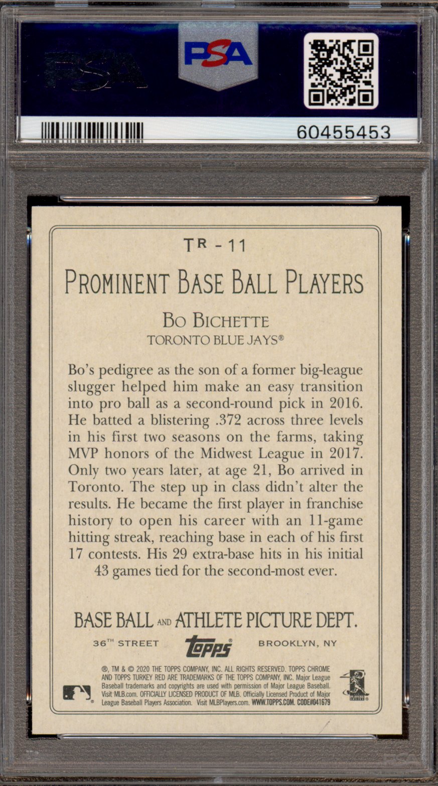 2020 Topps Update Bo Bichette Rookie Turkey Red PSA 10 RC