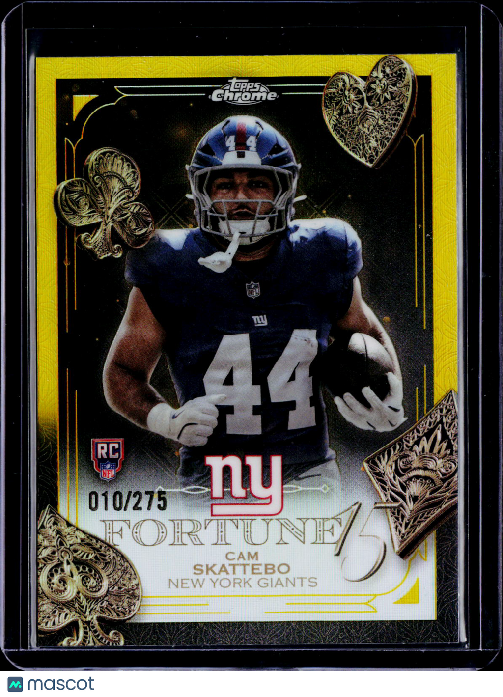 2025 Topps Chrome Cam Skattebo Fortune 15 Yellow /275