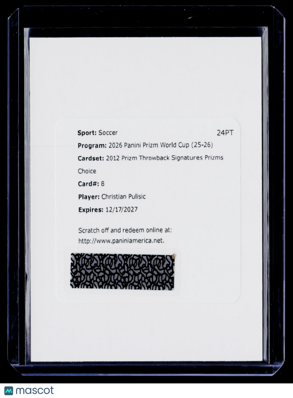 2026 Prizm World Cup Christian Pulisic 2012 Throwback Auto REDEMPTION