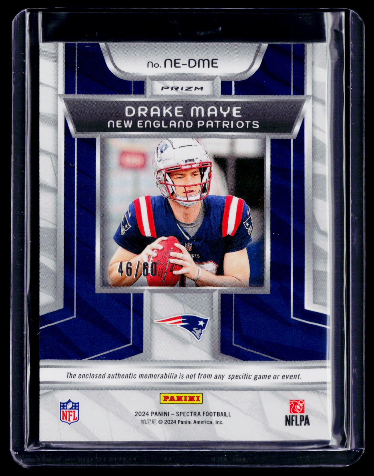 2024 Spectra Drake Maye Rookie Neon Blue Next Era Patch 46/60 RC