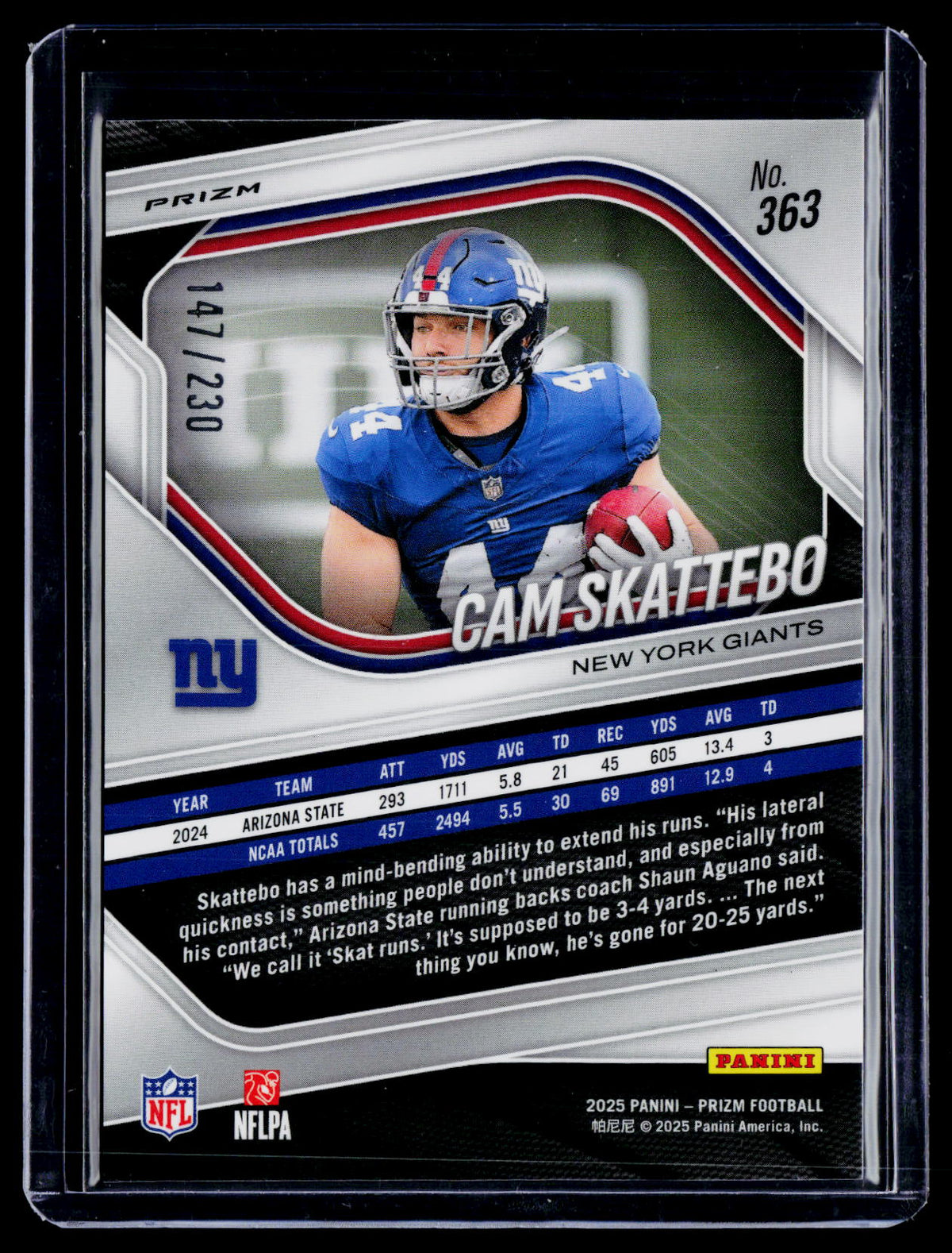 2025 Prizm Cam Skattebo Rookie Blue Wave 147/230 RC