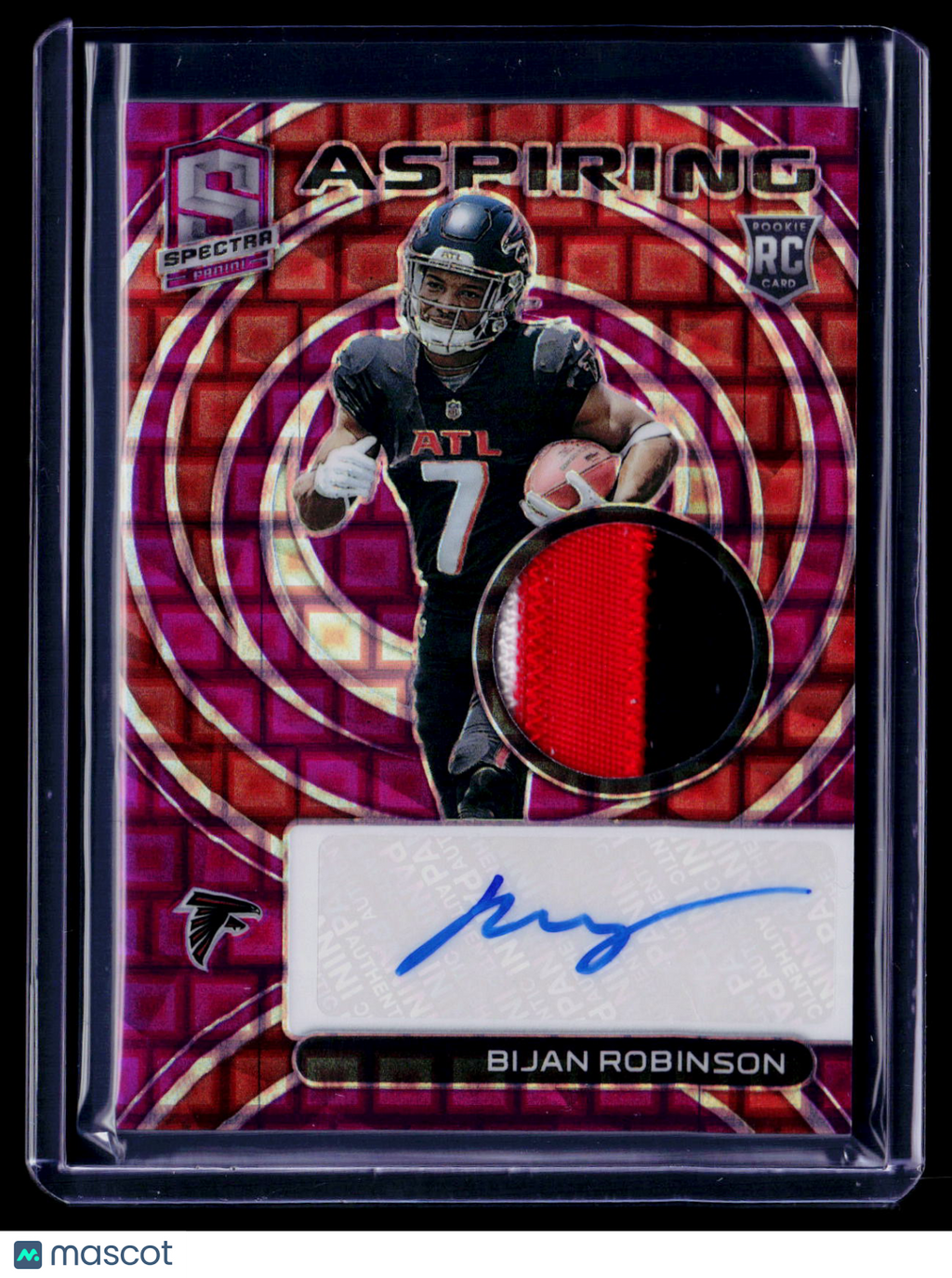 2023 Spectra Bijan Robinson Aspriring Neon Purple Rookie Patch Auto RPA 12/30 RC