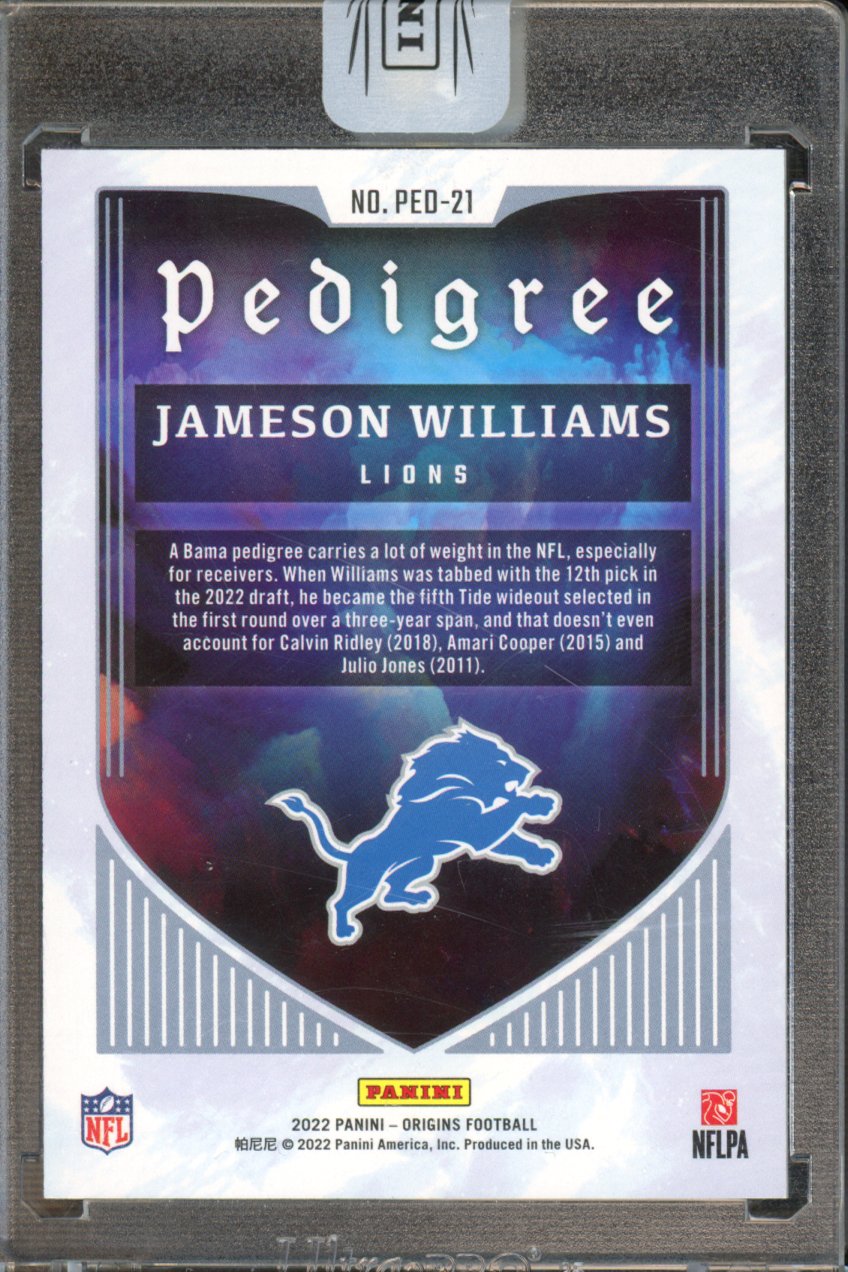 2022 Origins Jameson Williams Rookie Pedigree Case Hit RC