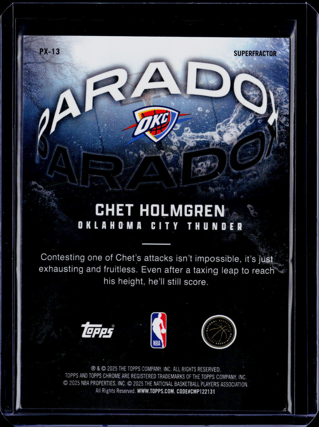 2025 Topps Chrome Chet Holmgren Paradox Superfractor 1/1