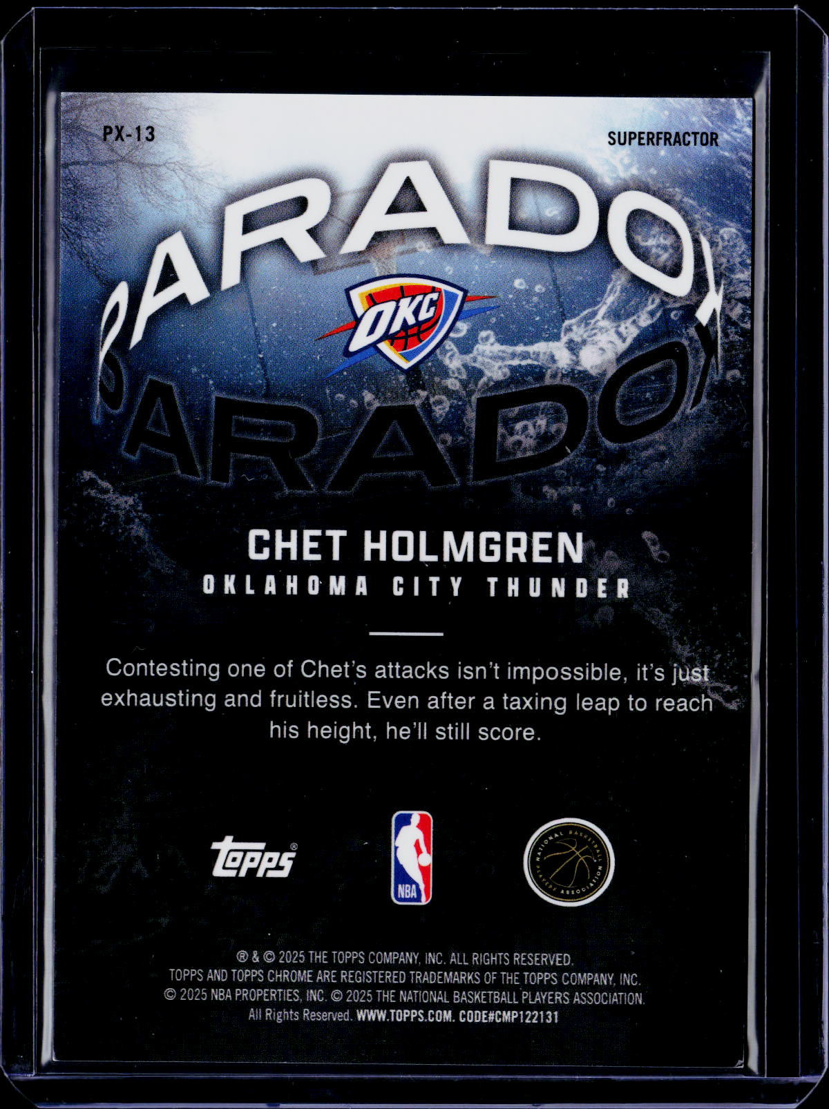 2025 Topps Chrome Chet Holmgren Paradox Superfractor 1/1
