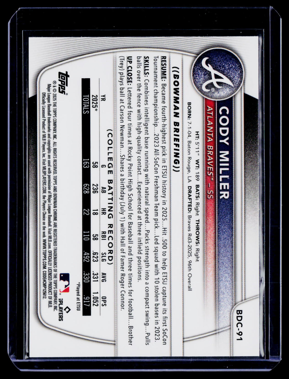 2025 Bowman Draft Sapphire Cody Miller Yellow Sapphire 52/75