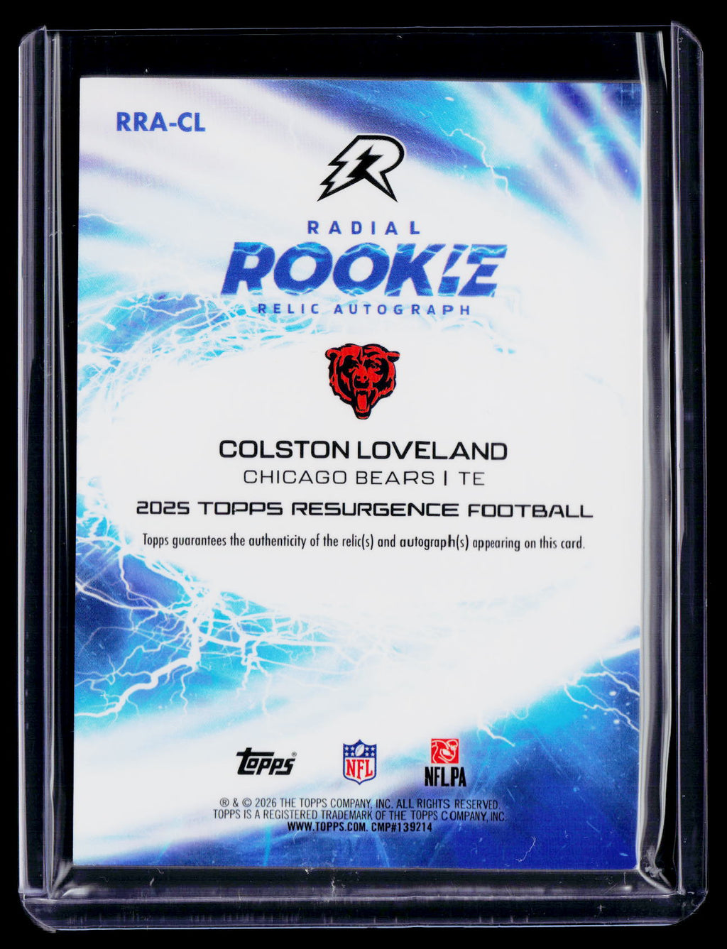 2025 Topps Resurgence Colston Loveland Gold Static Rookie Patch Auto RPA 16/50 RC