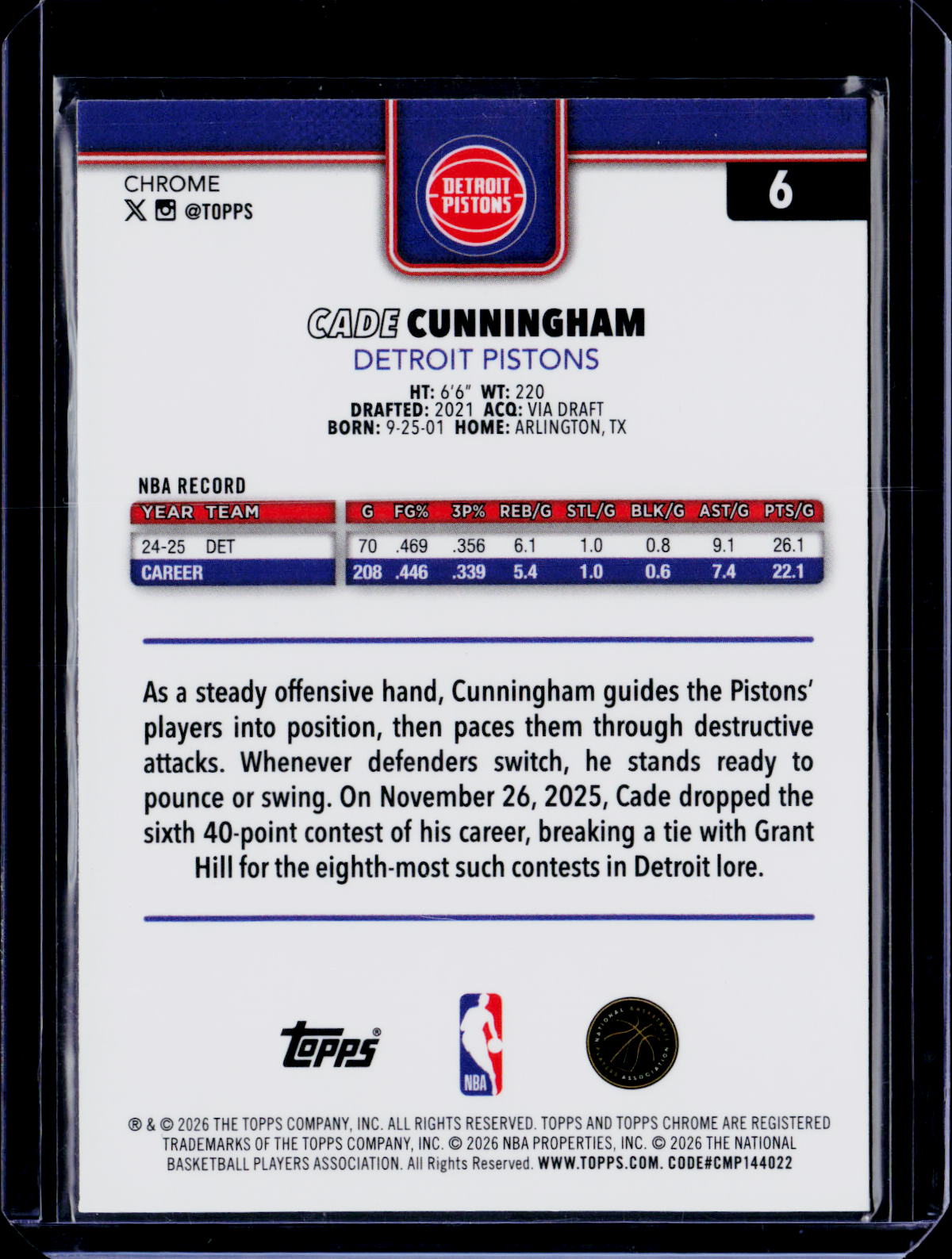 2025-26 Topps Chrome Update Cade Cunningham Image Variation Speckle