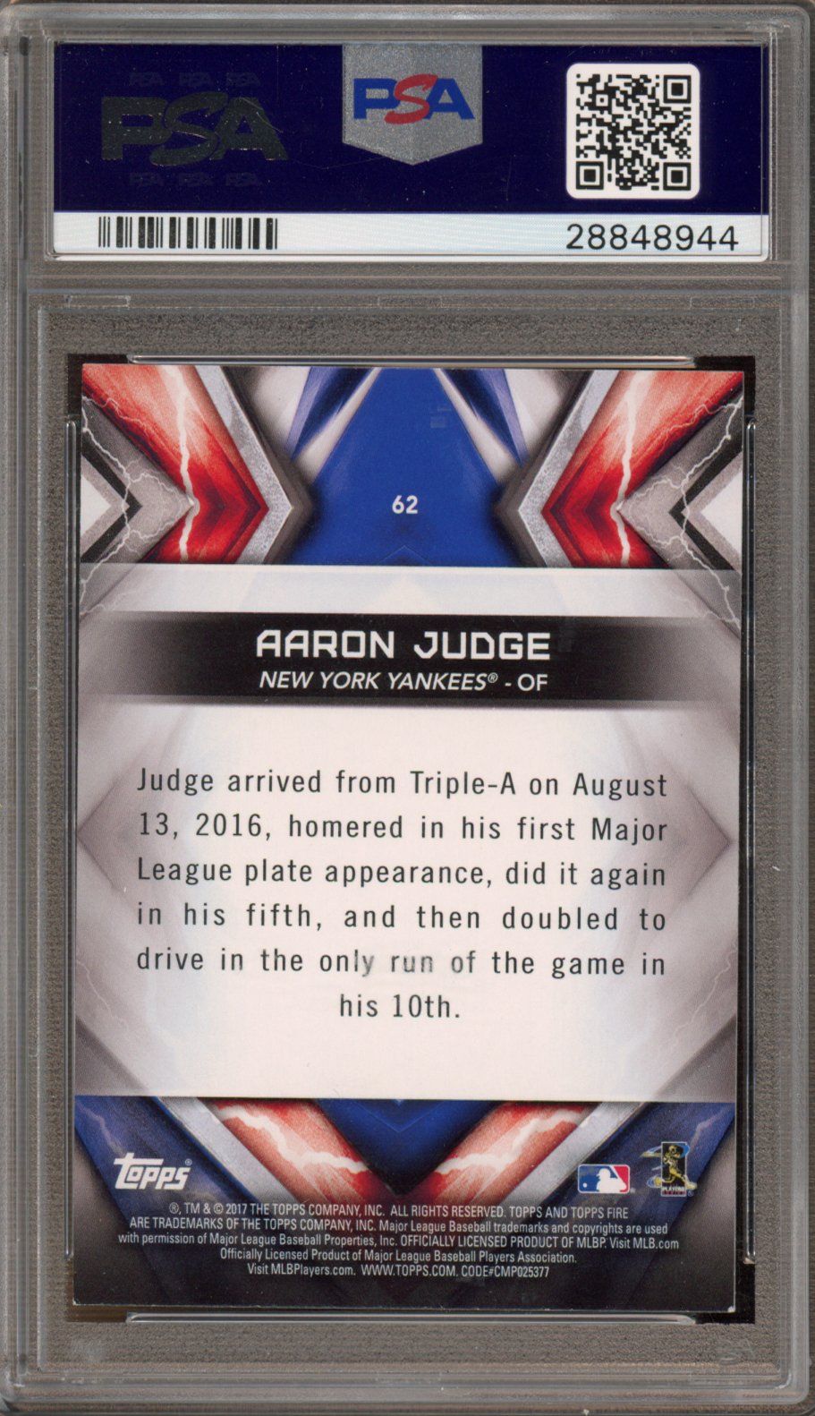 2017 Topps Fire Aaron Judge Rookie PSA 9 RC