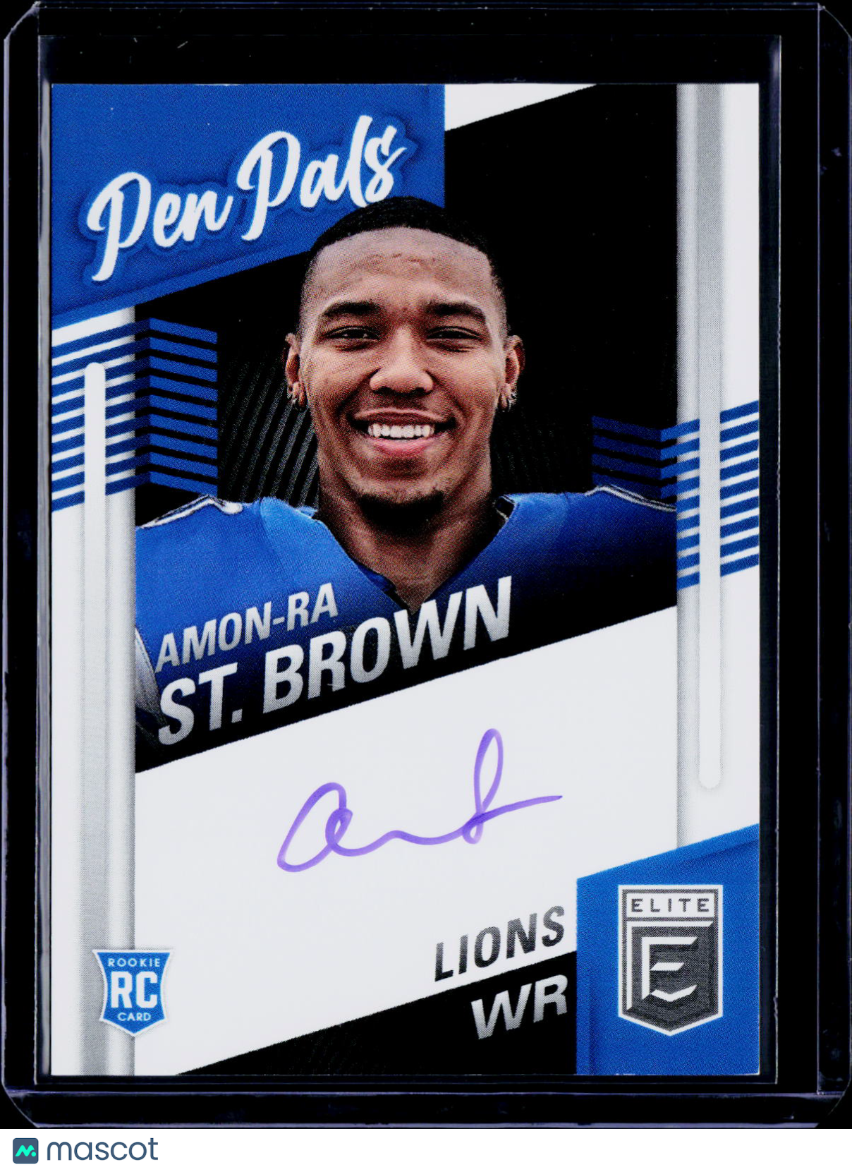 2021 Donruss Elite Amon-Ra St. Brown Pen Pals Purple Ink Rookie Auto RC