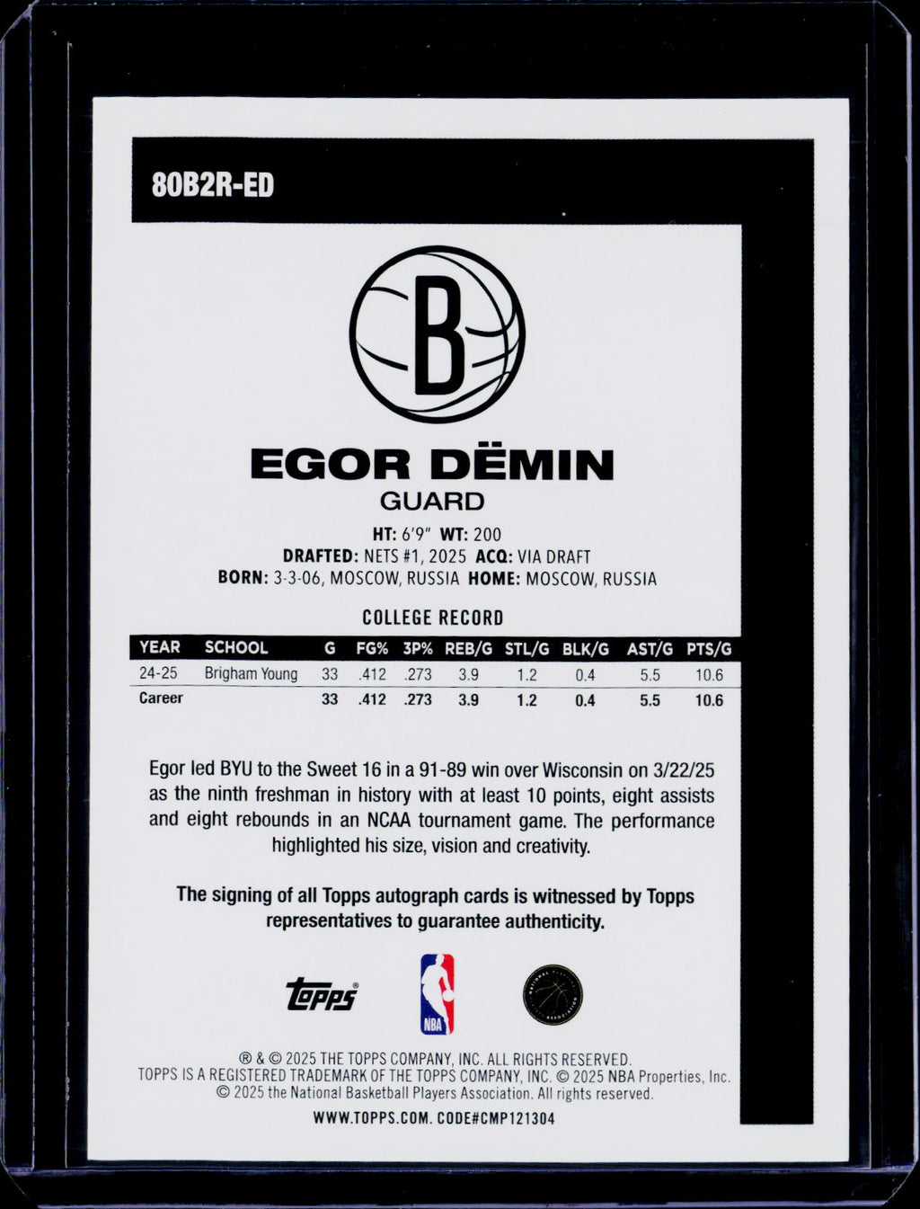 2025 Topps Egor Demin 1980-81 Variation Rookie Auto RC