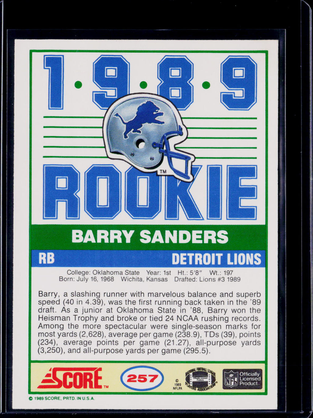 1989 Score Barry Sanders Rookie