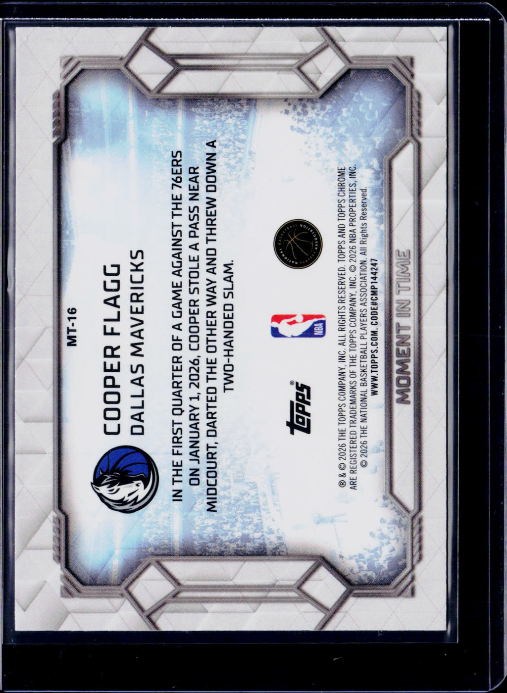 2025-26 Topps Chrome Update Cooper Flagg Moment In Time