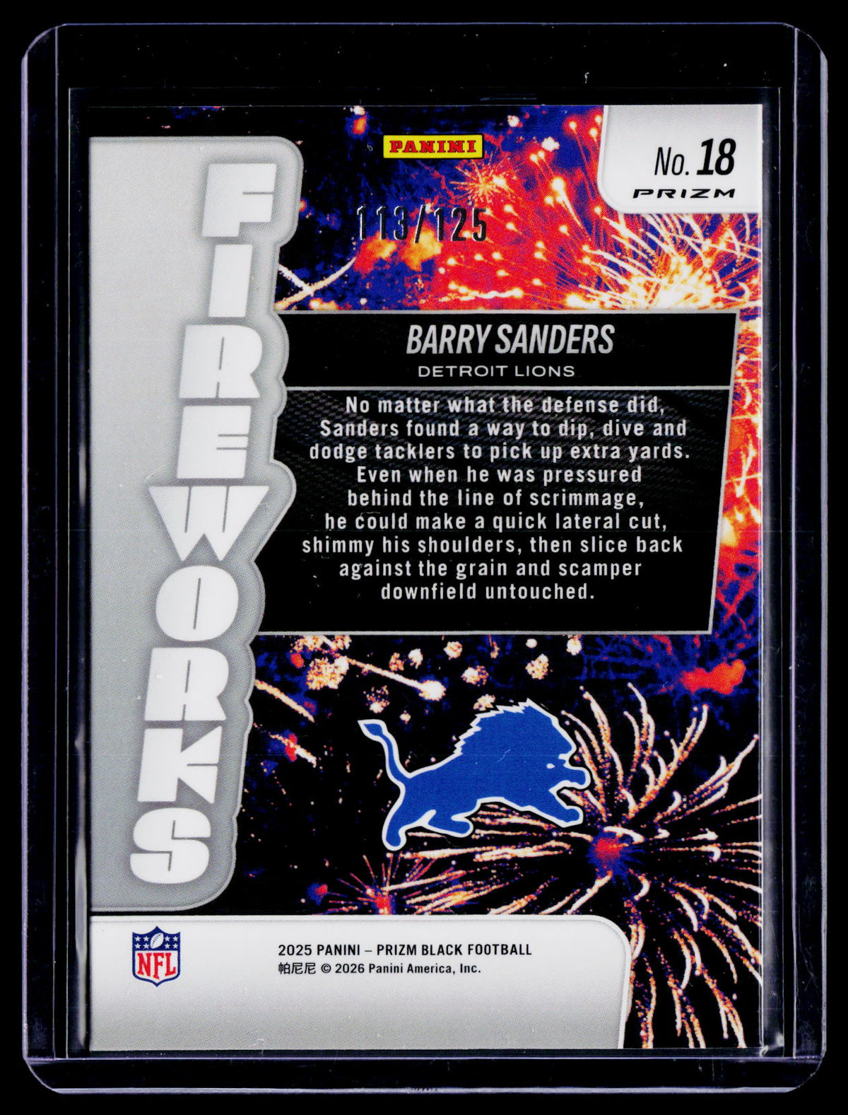 2025 Prizm Black Barry Sanders Blue Crakced Ice Fireworks 113/125