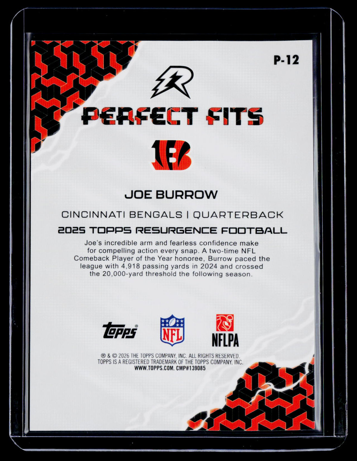 2025 Topps Resurgence Joe Burrow Perfect Fits Case Hit